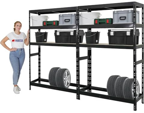PROREGAL Mega Deal | 2x Reifenregal Tiger | HxBxT 180x120x40 cm | bis zu 6 Reifen auf 1 Ebene | mit 3 Fachboden | Schwarz | Reifenständer Garagenregal
