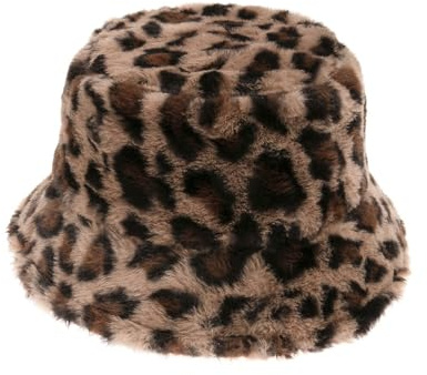 Fischerhut Leoparden Bucket Hat Fellmütze Leopardenmuster Damen Kunstfell Leopardmütze Plüsch Fischermütze Flauschige Wintermütze Tierdruck Eimer Hut Warme Anglerhut für Frauen Mädchen Geschenke