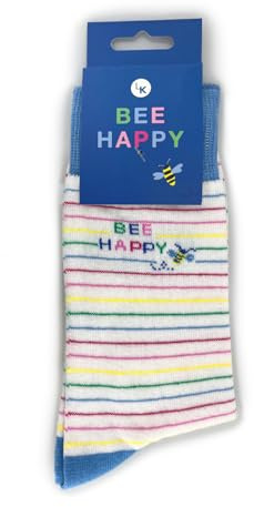 Love Kates Snazzy Socks Bee Happy Stripey Ladies Socks Size 4-7 Novelty Sock Gift LKSOCK010