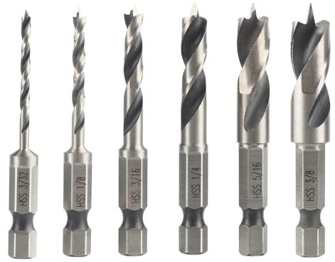 Uoimky Bohrer mit Sechskantschaft, 6 Stück Stubby Bohrer Set 1/4 Zoll Holzbohrer Sechskant Holzspiralbohrer Bohrer mit Zentrierspitze und Vorschneider für Bohrungen in Weichholz, Hartholz, Sperrholz