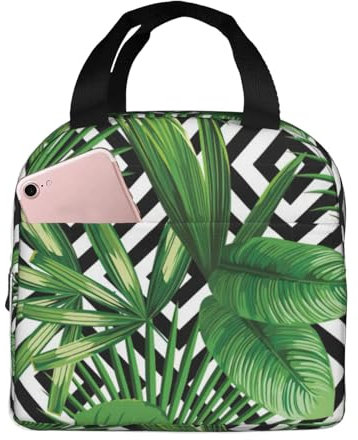 Miekgps Green Leaves of Palm Tree Tropical Plant print Lunch Bag, Lunch Box Container,Leakproof Insulated, for Work Picnic Travel gifts