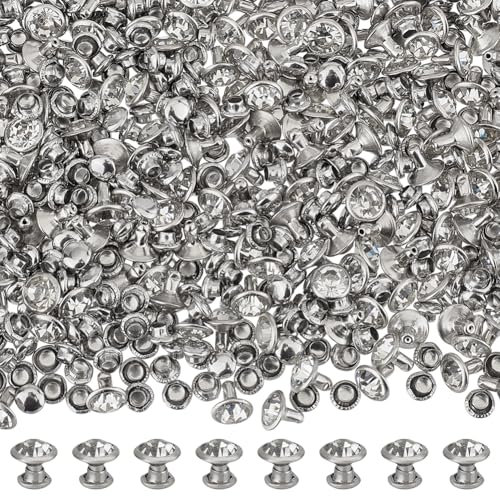 FINGERINSPIRE 200 Lot de Rivets en Strass Transparents 8mm Rivets en Cristal Platine Double Capuchon Métal Rivets à Strass Rivets Semi Tubulaires pour Cuir Bricolage Vêtements Jeans Arts Décoratifs