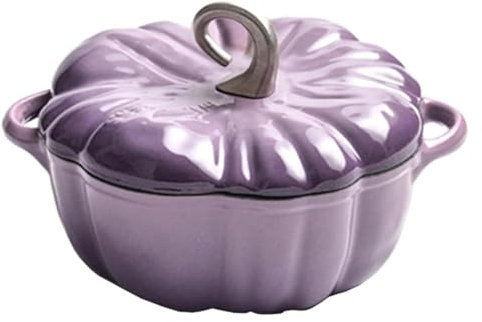 YTUK Pumpkin Cocotte,Pumpkin Dutch Oven Pot With Lid,Cooking Pot Enamel Pot With Lid Non-Stick Stew Pot Soup Pot,Halloween Thanksgiving Decor Pot Gift(Purple)(2L)