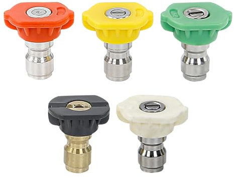 5Pcs Pressure Washer Spray Nozzle Tips, 1/4 Inch Quick Connect, Multiple Spray Angles, High Pressure Washer Accessories for Car, Garden, Home & Surface Cleaning