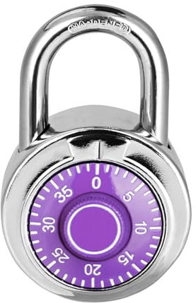 Combination Lock, LQYN Standard Dial Combination Lock, Pack of 1; Purple Turnplate, 2 in. Wide, Fixed Three Digital Combination, for School, Gym & Locker, Toolbox, Gate