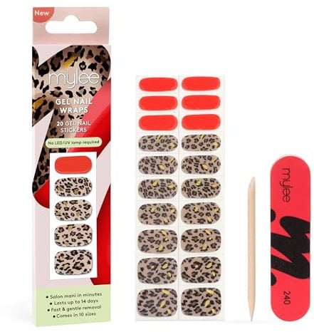 Mylee Gel Nail Wraps [Wild Things] – 10 Pre-Cured Gel Stickers for Instant Mani – No Lamp Needed, Chip-Resistant, Glossy Finish, Lasts Up to 14 Days – Easy to Apply, Vegan & Cruelty-Free