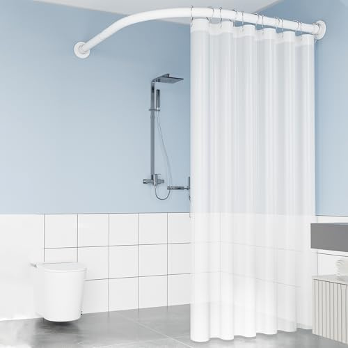 APHTOCF Asta per Tenda da Doccia A Forma di L 70-95×70-95 Cm, Bastone Doccia Angolare per Vasca da Bagno, Bastone Tenda Doccia Circolare Regolabile, Senza Supporto A Soffitto, Bianco