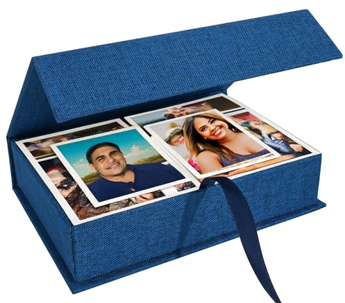 Hiwhy Foto Aufbewahrungsbox 20x25 cm, Elegante Leinen-Fotobox mit Deckel, Erinnerungsbox zur Aufbewahrung von Fotos, Bildern, Scrapbooking-Zubehör, Andenken, Schmuck und Familienerinnerungen, Beige