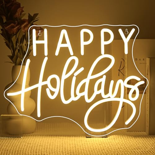 SIGNSHIP Happy Holidays Neon Led,Happy Holidays Luces Neon Regulable para Decoración,Felices Fiestas Letrero Led Decoración de Pared para Fiesta,Año Nuevo,Tienda,Restaurante,Sala de Estar,Dormitorio
