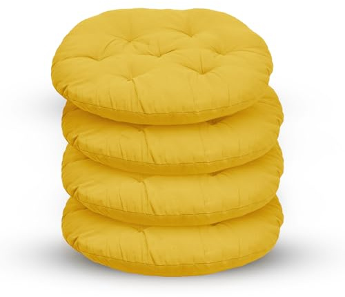 RANJIMA 4er Set Stuhlkissen, Ø 40cm Rund Sitzkissen Stuhl Stuhlkissen Bodenkissen Rundes Outdoor Indoor für Esszimmer Wohnzimmer Studierzimmer Gartenstuhl Sitzpolster Stuhl Kissen,Gelb