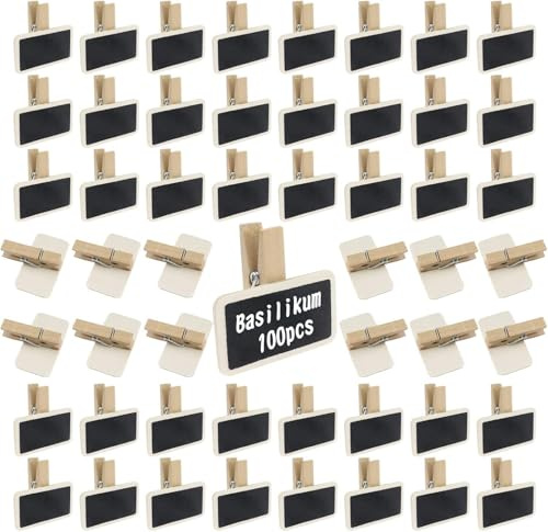 JNZLT Lot de 100 petits tableaux noirs en bois 4 x 2 cm avec clip pour décoration de maison, mariage, fête, porte-nom et mémorial