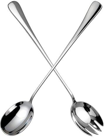 INCNMAD Posate per Insalata 28cm, Acciaio Inossidabile - Set da Servizio con Cucchiaino e Forchettone - Lavabile in Lavastoviglie, per Insalata, Buffet, Pasta, Risotto (Lucidatura Argento)