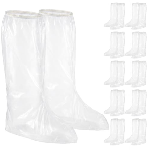 Aihoom 10 Pairs Waterproof Shoe Covers Boot Covers, Long Disposable Non-Slip Waterproof Boot Covers, Thickened Overshoes Shoe Rain Protector Covers for Men and Women (Transparent)