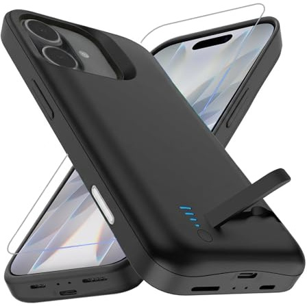 Giabuao Akkuhülle für iPhone 17/iPhone 16 Pro (6,3 “) 8500mAh,Tragbares Ladegerät Erweiterter Wiederaufladbare Powerbank mit Standfuß Akku Hülle für iPhone 17 (Schwarz)