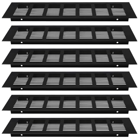Pilikoll 6 Pcs 80mm x300mm Negra Rejilla de Aire de Aluminio Rejilla de Ventilación Rejillas de Ventilación de Rectangular Cubierta de Rejilla de Ventilación para Ventilación de Armarios,Cocinas,Baño