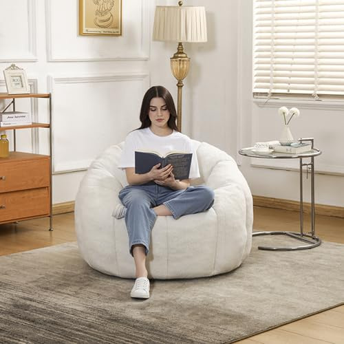 MINCETA Sitzsack-Stühle für Erwachsene, Blumenförmiger Sitzsack-Stuhl mit Rückenstütze, weißer großer Sitzsack für Wohnzimmer, Schlafzimmer, keine Montage