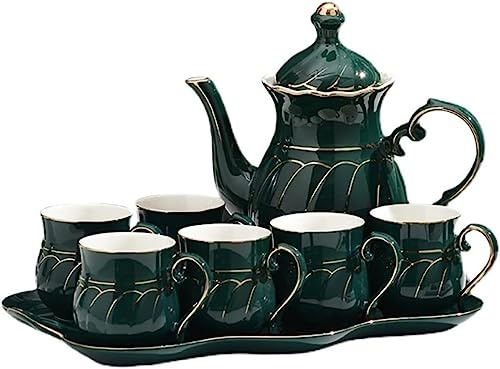 8-teiliges europäisches Keramik-Teeservice mit Teetassen und Teekanne, inklusive Kaffeetassen-Set und luxuriösem Goldrand-Design. Kreatives und luxuriöses Teeservice mit Tablett für Zuhause.