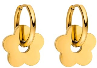 Purelei Flowery Creolen Small – kleine Creolen mit Blumen-Anhänger | wasserfester Edelstahl | 14K Vergoldung, Silber & 18K Rosévergoldung