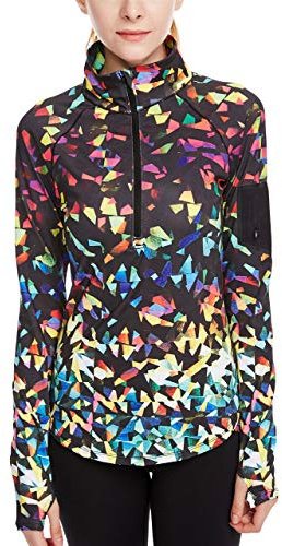 icyzone Damen Sport T-Shirt Langarm Laufshirt - 1/2 Reißverschluss Fitness Sweatshirt Laufjacke Running Tops (M, Fantastic)