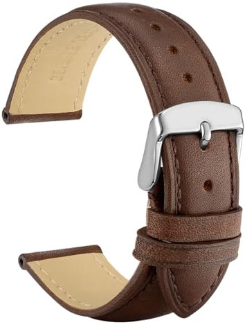 WOCCI 21mm Vintage Leder Uhrenarmband mit Edelstahl Silber Schließe (Dunkelbraun)