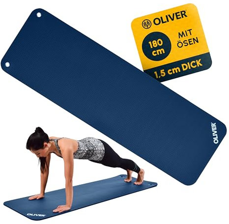 Oliver – rutschfeste Sportmatte gerillt mit Ösen – Yogamatte für Pilates, Gymnastik & Fitness – hautfreundlich & feuchtigkeitsabweisend – Gymnastikmatte Fitnessmatte (180 x 60 x 1,5 cm | Blau)