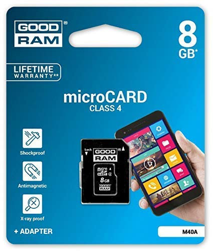 Good Ram Carte Mémoire Microcard Micro SDHC Carte 8GB Mémoire Class 4 avec Adaptateur