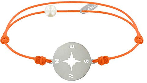 LES POULETTES BIJOUX - Bracciale Collegamento Medaglia Argento 925 Rotonda Rosa dei Venti - Arancione