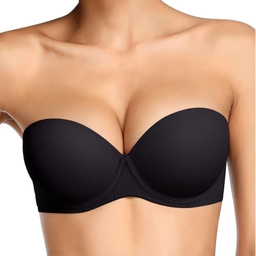 Plusexy Gepolsterter trägerloser Push-Up-BH für Damen, mit Bügeln | Halter, rutschfest