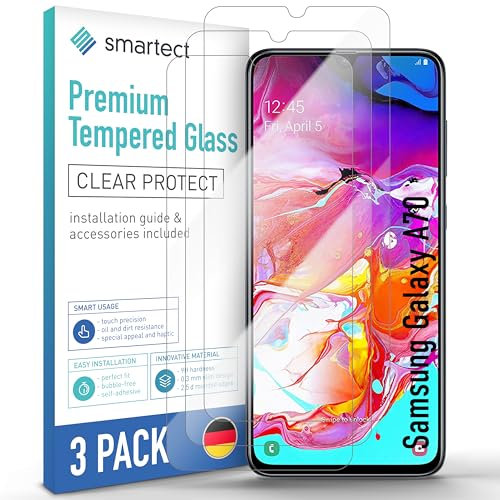 smartect Schutzglas [3 Stück, Klar] kompatibel mit Samsung Galaxy A70, HD Schutzfolie Anti-Kratzer, Blasenfrei, 9H Härte, 0.3 mm Ultra-klar, Ultrabeständig