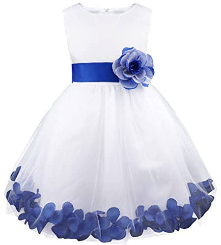 Freebily Vestito da Cerimonia Bambina Lungo Elegante Tulle Petali di Rosa Abito da Principessa Battesimo Abito Damigella Vestito da Sposa Matrimonio Colorati Comunione Blu Navy 2 Anni