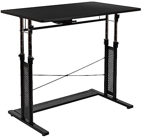 Flash Furniture Höhenverstellbarer Schreibtisch zum Stehen, Metall, schwarz, 99,7 cm B x 60,3 cm T x 69,2–90,8 cm H