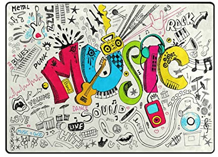 Großflächige Teppiche 160 x 122 cm, Vintage Musik Graffiti Bodenmatte Teppich Moderne Wohnzimmer Schlafzimmer Weicher Teppich
