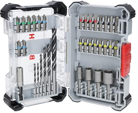 Bosch Juego de 35 brocas de destornillador extraduras y Pro Wood (35 piezas, 197 x 110,5 mm, accesorios profesionales, destornilladores y taladros), Versión actual