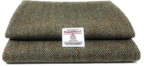 Harris Tweed Grün Fischgrätenmuster Authentischer Traditioneller Stoff aus 100% Reiner Wolle mit Echtheitsetiketten (Grün Fischgrätenmuster, 100 x 150cm)