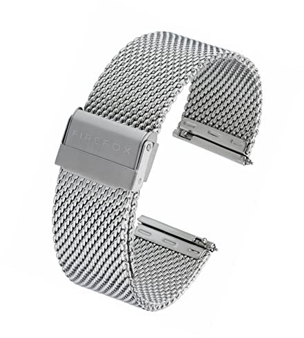 FIREFOX Mesh Ersatz- Uhrenarmband Milanaise Edelstahl Natur Silber Breite 16mm MSB-01-B16 Schnellwechselfunktion Quick Release