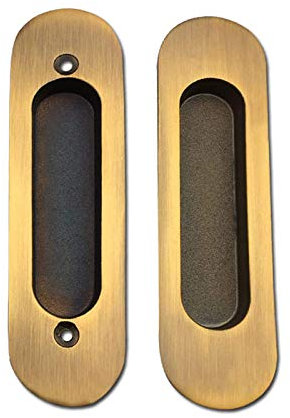 Panduo 2 pezzi ovali da incasso a filo per porta scorrevole, maniglie per porte scorrevoli, maniglie a scomparsa, maniglie per ante e cassetti per mobili (colore: giallo bronzo)