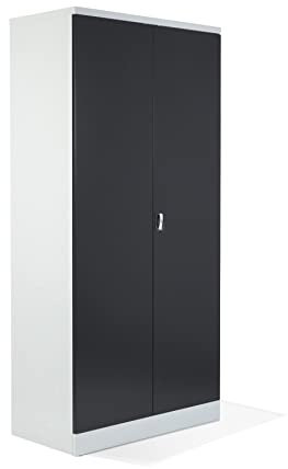 Schrank & Stuhl Aktenschrank Büroschrank Stahlschrank Flügeltürschrank mit 4 höhenverstellbaren Fachböden, 195x92x42 cm, Grau/Schwarz