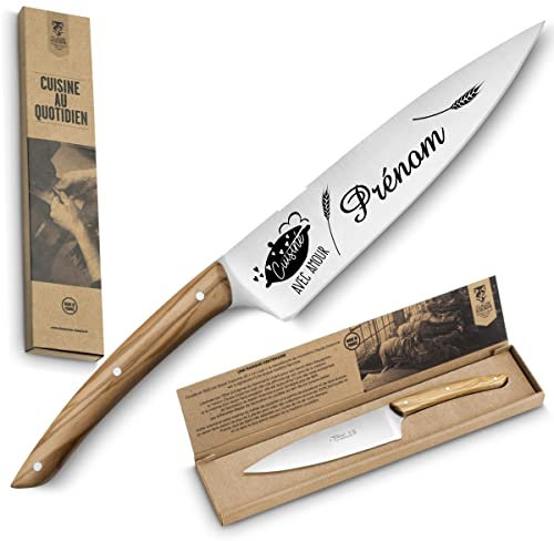 Couteau de CUISINE personnalisé avec prénom gravé. Fabriqué en FRANCE à Thiers coutellerie Claude Dozorme - Cadeau pour homme femme : fête des pères, papa, mamie, maman, fête des mères