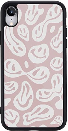 MAYCARI Smile Face Printed Phone Case for iPhone XR, Art Happy Funny Face Hippie Hard Back Case with Soft TPU Bumper for Girls Children Women Protective Phone Case for iPhone XR