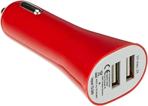 KFZ-Ladegerät, USB, 2 Anschlüsse, Kfz-Ladegerät, Quick Charge 3.0, USB-Zigarettenanzünder, kompatibel mit iPhone, iPad Samsung Galaxy S10/S9/S8, Huawei, Xiaomi, Schwarz (Rot)