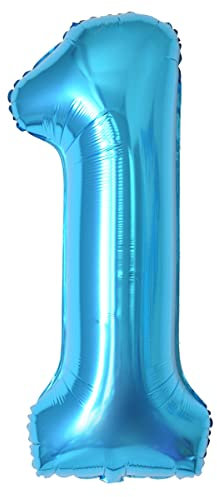 Geburtstag zahlen luftballon 1 jahre | Folienballon Kindergeburtstag Deko 1 XXL Blau-Riesen Folienballon in 40 - 101cm Geburtstagsdeko - Ballon Zahl Deko zum Geburtstag - fliegt mit Helium