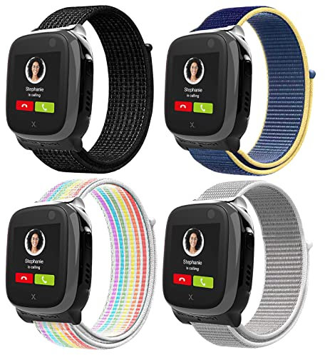Snyeest 4-Stück Kompatibel mit XPLORA X5 Armband, Kids Smartwatch Klettverschluss Mädchen Jungen Verstellbare Ersatz Armbänder für X5 Play/XGO 2/XGO 3,Schwarz+Eisblau+Regenbogen+Muschel