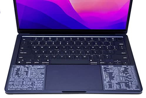 SYNERLOGIC (2 sets) Mac OS + Word/Excel (for Mac) Shortcuts Stickers Bundle | No-Residue Laminated Vinyl Cheatsheet black case MacBook Keyboard Stickers 83 x 83 mm (Clear/White, 2 sets)