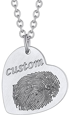 Custom4U Personalisierte Fingerabdruck Halskette Silber Memorial Fußabdurck Herzanhänger Kette mit Name/Wunsch/Text Gravur Memorial Name Halskette Geschenk für Mutter Tochter Freund Paar