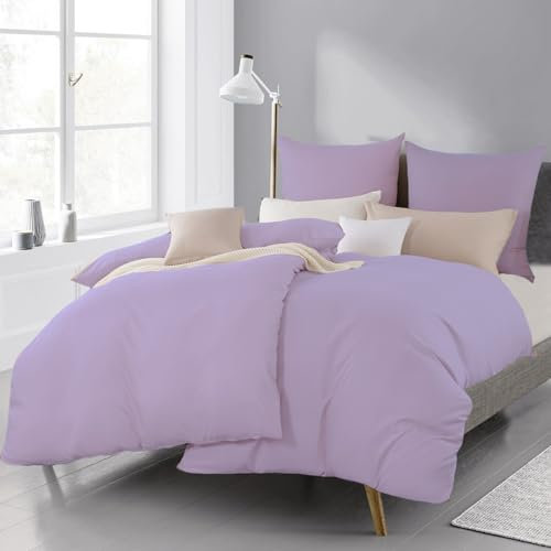 Beqnat Bettwäsche 135x200 4teilig Lavendel Lila - Weich Bettwäsche-Sets Bettbezug 135 x 200 4tlg Kissenbezug 80x80 2er Set aus Mikrofaser mit Reißverschluss
