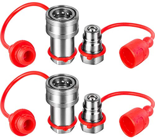 VEVOR Hydraulikkupplungen mit Sphärischer Stirnfläche, 1/2-Zoll-Körper und 1/2-Zoll-NPT-Gewinde, Schnellkupplungen für Kompaktlader, 4061 PSI-Hydraulikanschlüsse, 2 Sätze Hydraulikkupplungen