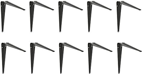 Amig - Lot de 10 Équerres d'étagère murale | Console pour étagère | Support étagère en Acier | Coleur: Noir | Dimensions: 400 x 350 | Poids max.: 40 kg