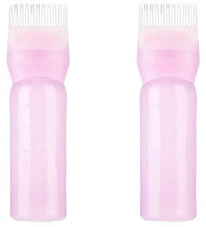 Wurzelkamm-Applikator-Flasche, Haaröl-Flaschen-Applikator, Haar-Applikator-Flasche, Haaröl-Applikator mit abgestufter Skala für Haarfärbemittel, (Rosa*2)