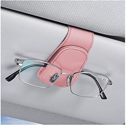 CGEAMDY Brillenhalter für Auto Sonnenblende, Auto Visier Brille Halterung, Magnetischer Leder Brillenhalter Clip, Ticket Karten Clip Brillen Halterung Geschenke (Rosa)