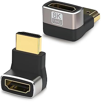 HDMI Coupler 8K, 90 Degree and 270 Degree Gold Plated Adapter 2 Pack, Right Angle HDMI Male to Female Vertical Adapter HDMI L Shape Extender, Supports 8K@60Hz，4K@120Hz, for HDTV, Xbox, PS5, 2 Pack